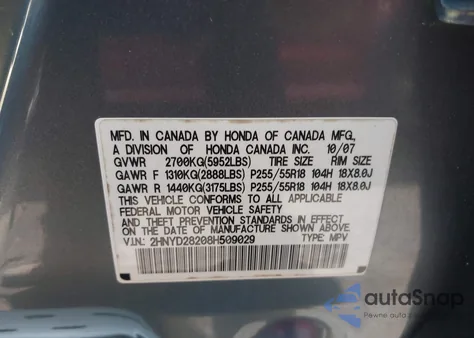 2008 Acura Mdx из США, поврежденный, VIN 2HNYD28208H509029